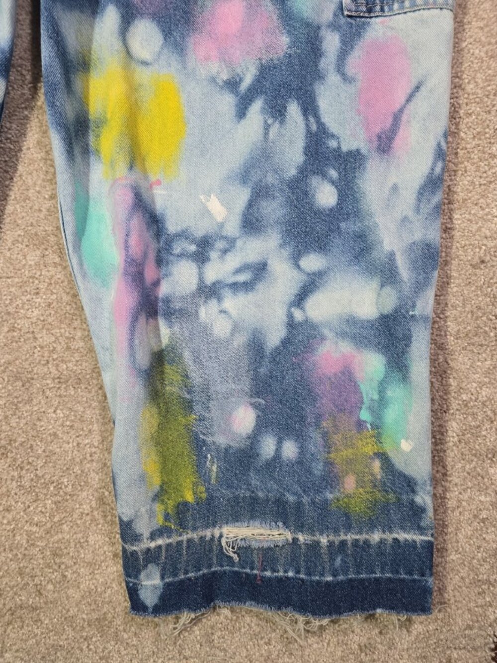 OOAK Upcycled Artwear Oversized Denim Overalls Painted Slow Stitched Boho Whimsy - Picture 13 of 16